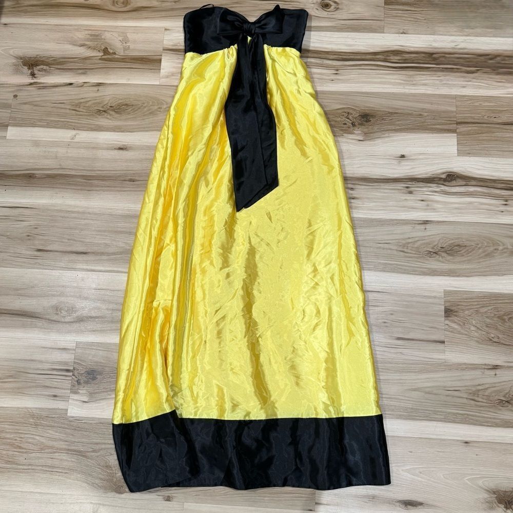 Jessica McClintock Gunne Sax Yellow Black Satin Bow Maxi Dress Women’s 3